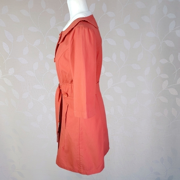 Tulle Retro Mod Peter Pan Collar Lightweight Cotton Canvas Long Jacket Coral - Picture 7 of 16